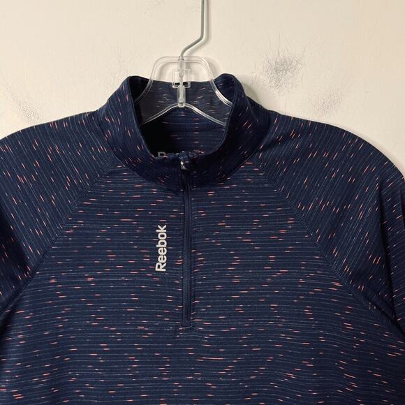 Reebok Women's Performance Quarter Zip Shirt XS Navy Blue Long Sleeve Space Dye - Picture 6 of 12